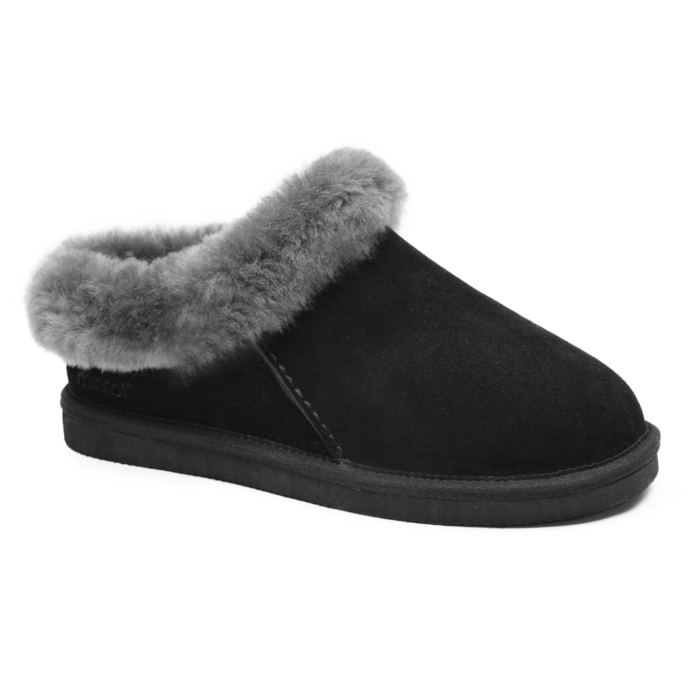 Minfot Hjemmesko Fåreskind Bergen med Sål Sort