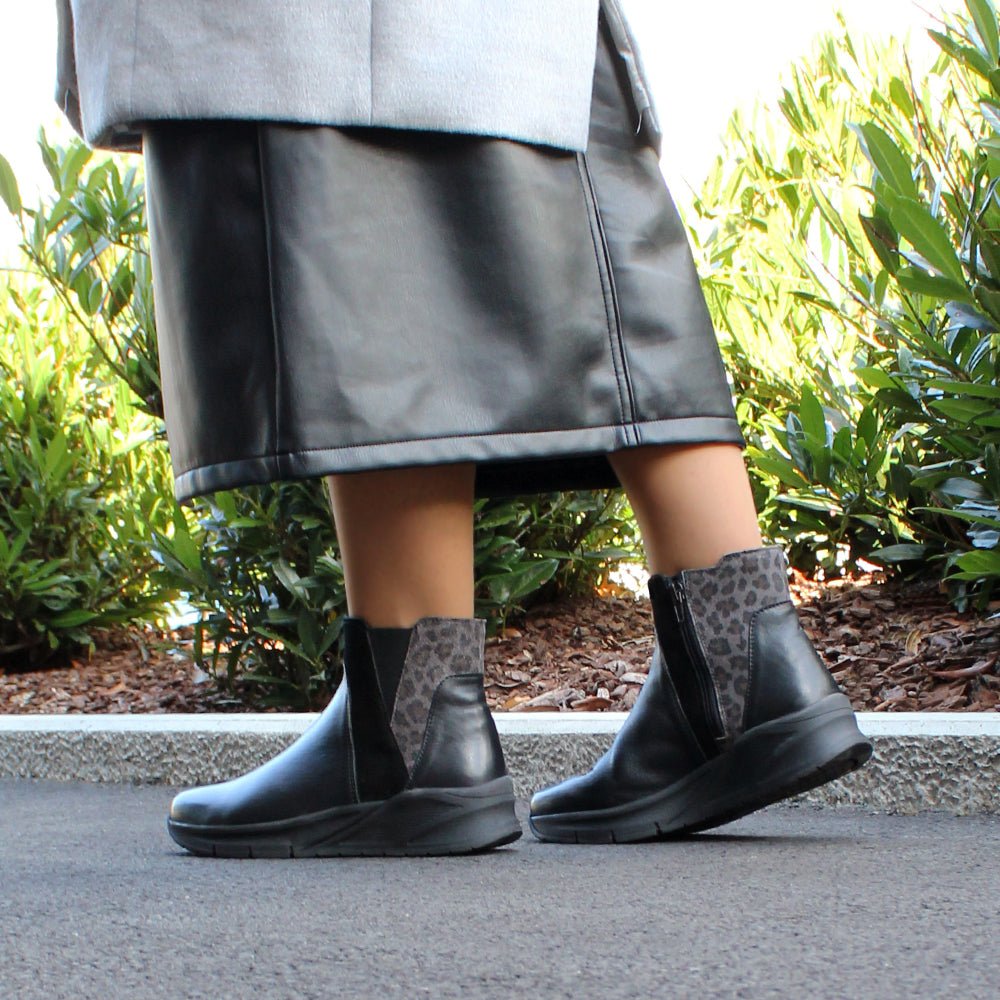 Minfot Zon Chelsea Boots med zip Stretch Læder Sort Leopard