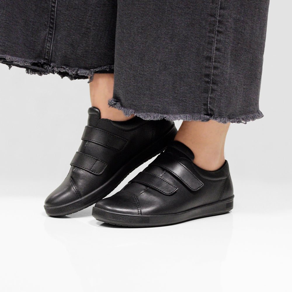 Minfot Aveny Skinn Sneaker Dame Velcroband Sort