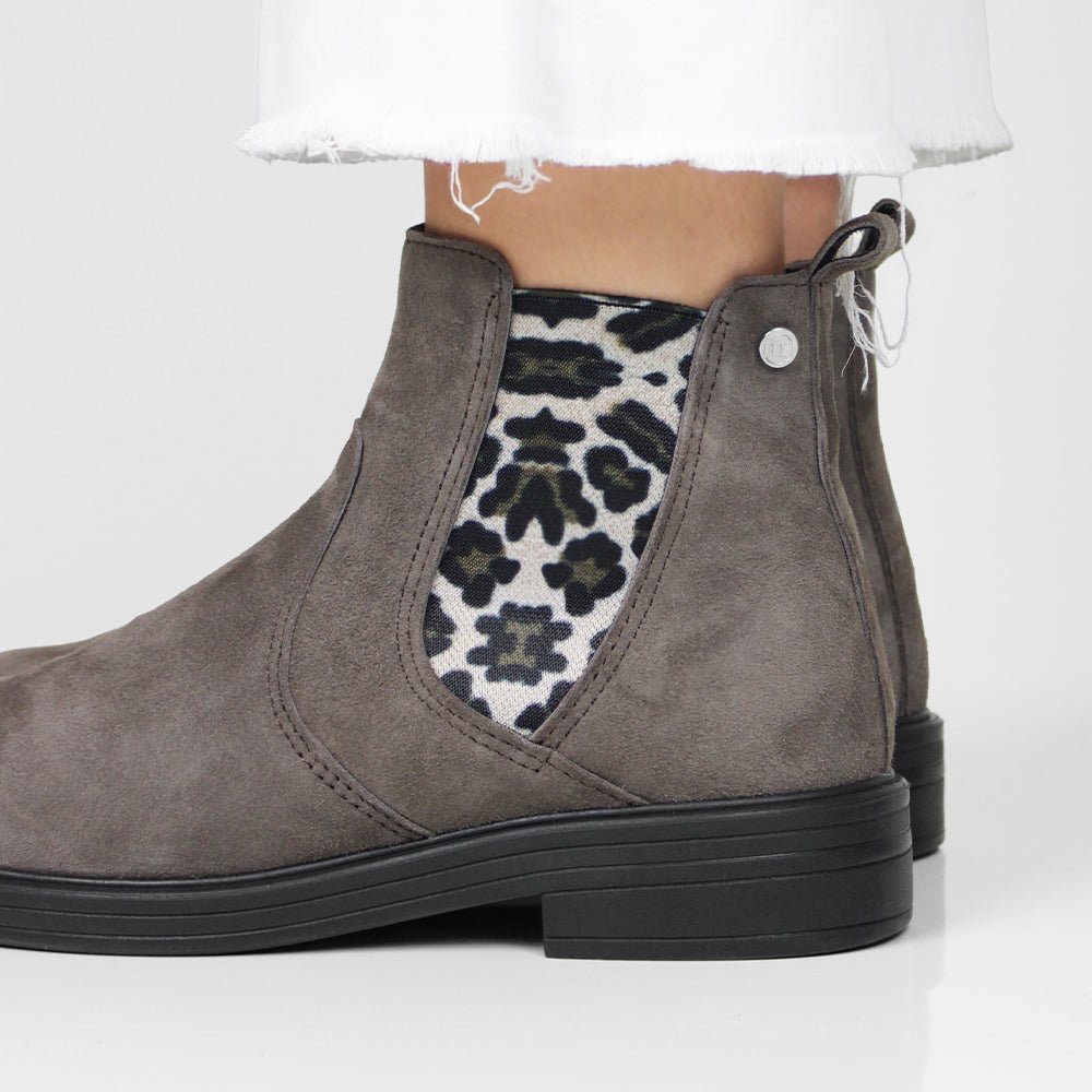 Minfot Bou Chelsea Boots Dame Stretch Nubuck Stone Leopard