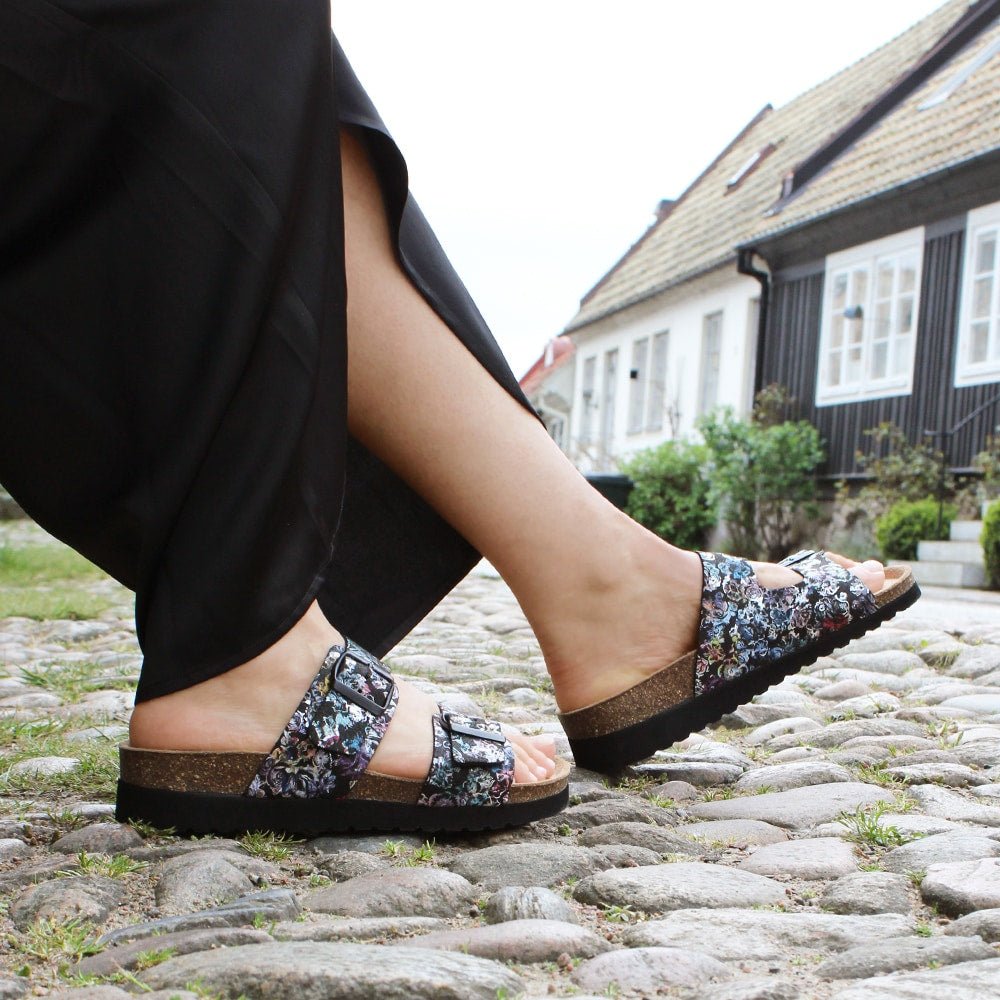 Minfot Sandaler Blød Bio Tropical Flowers Sort