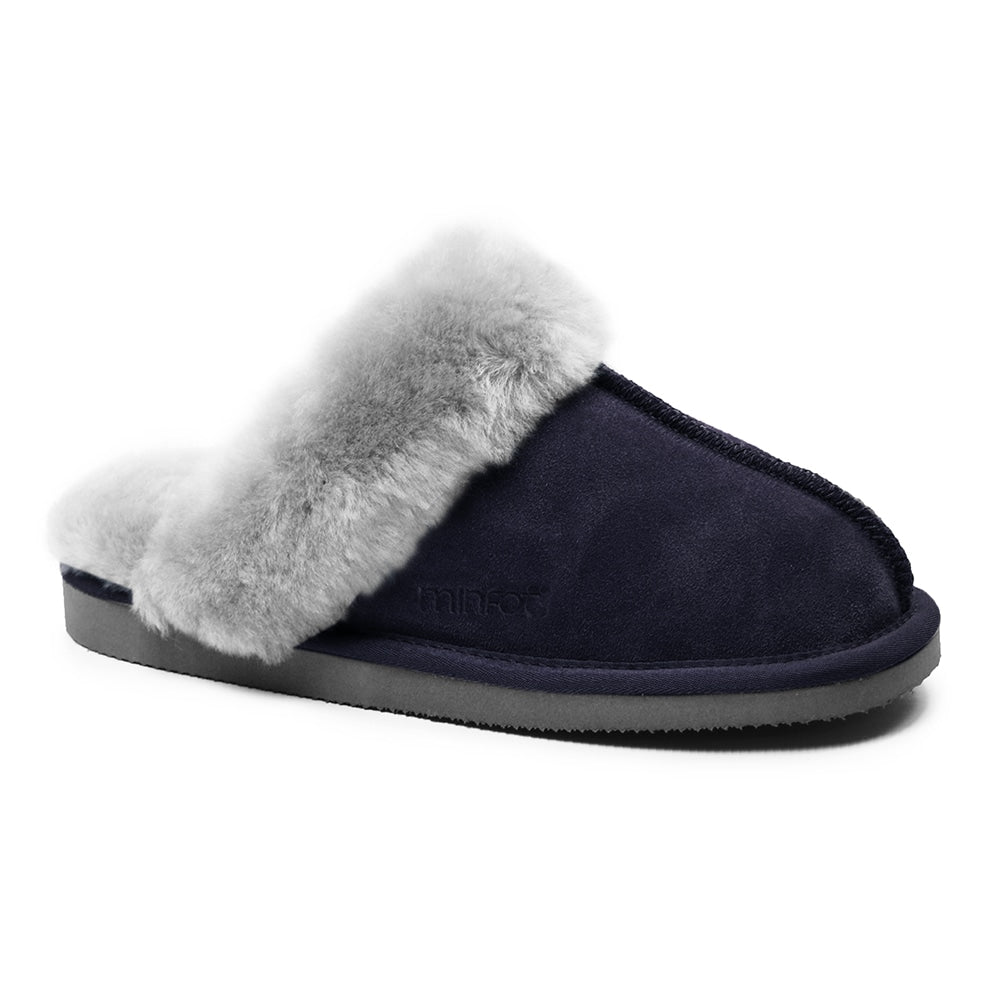 Minfot Fårskinnstofflor Slip-on Duved med sula Blå