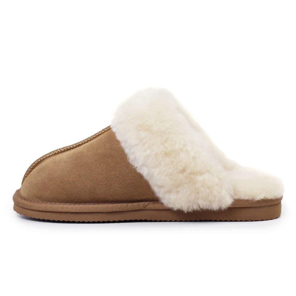 Minfot Fåreskinds Hjemmesko Slip-on Duved med såle Caramel