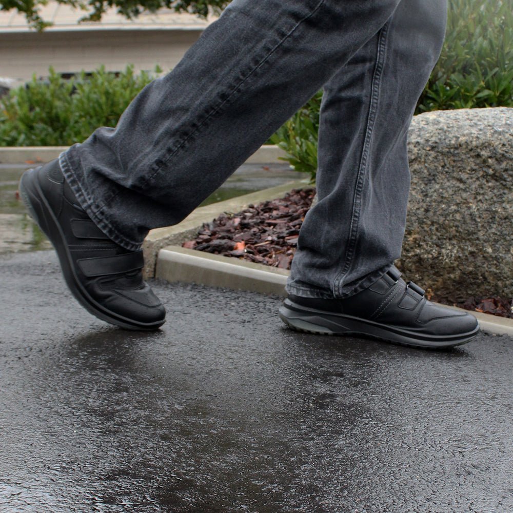 Minfot Grip Sko med Velcro Herre Vandafvisende TEX Skind Sort