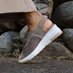Minfot Sandal Komfort Bea Hælrem Stretch Ruskind Beige