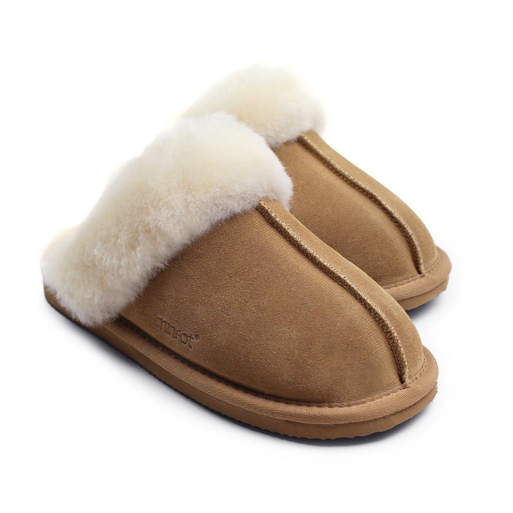 Minfot Fåreskinds Hjemmesko Slip-on Duved med såle Caramel