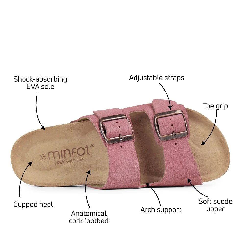 Minfot Moa Biosandaler Dame Ruskind Anatomisk 2-remme Antik Rosa
