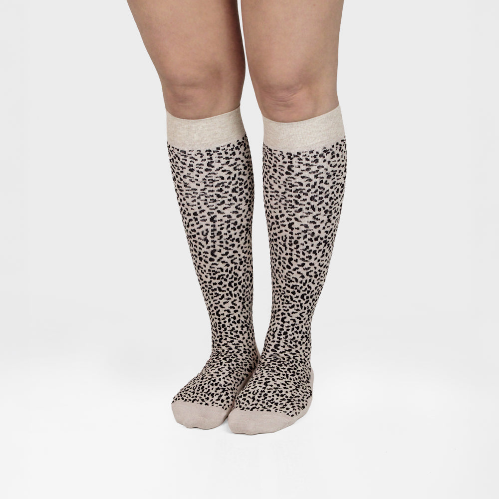 Minfot Støttestrømper Bomuld Leopard Beige 1-pak