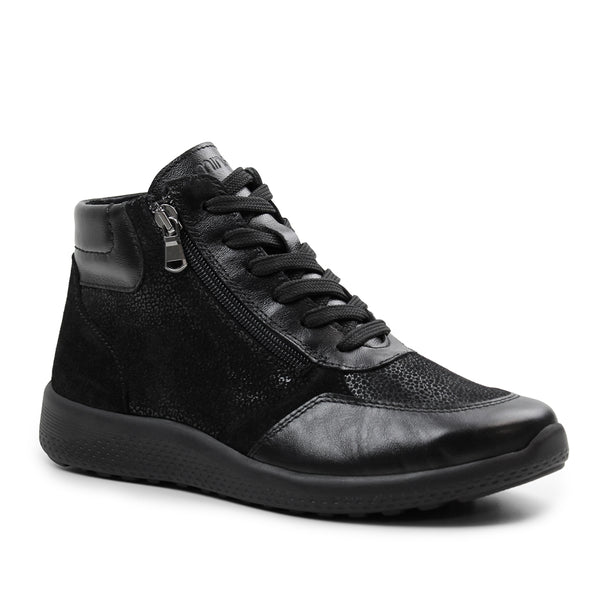 Minfot Way Høy Sneaker Bred Stretch Sort
