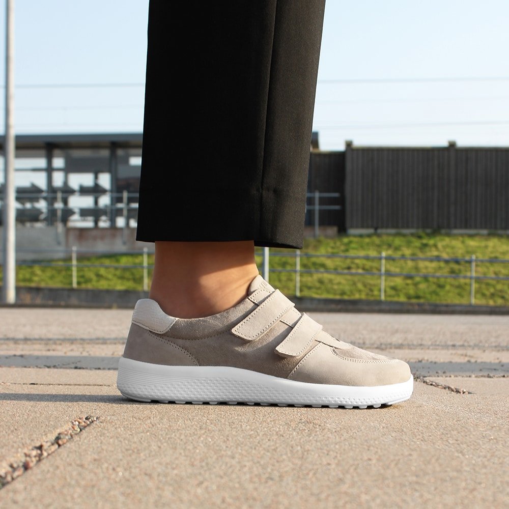 Minfot Way Sneaker Bred Stretch med Velcroband Beige