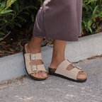 Minfot Moa Biosandaler Dame Ruskind Anatomisk 2-remme Beige