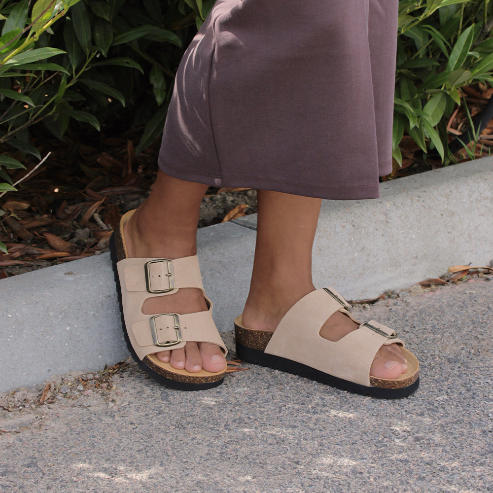 Minfot Moa Biosandaler Dame Ruskind Anatomisk 2-remme Beige