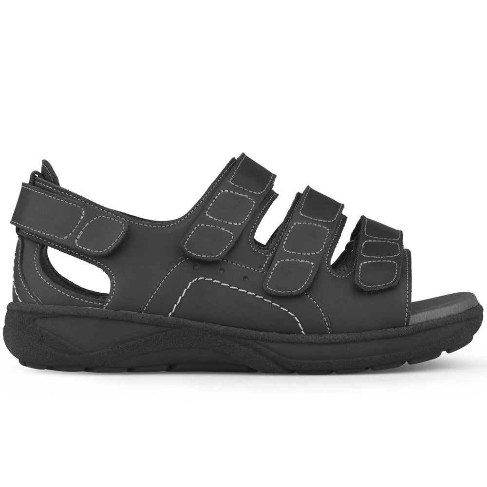 New Feet Frode Extra Breda Sandaler Hälkappa Kardborre Herr Svart