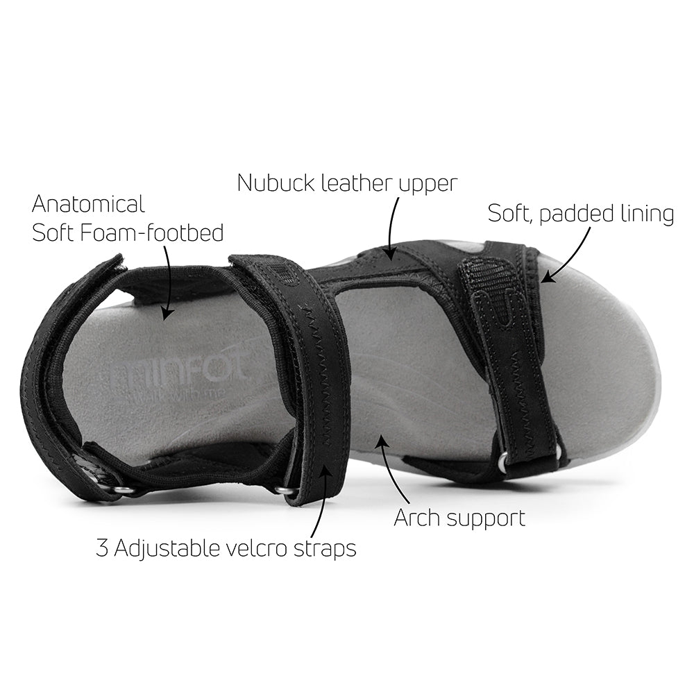 Minfot Nyhamn Sandaler Dame Nubuck Sort