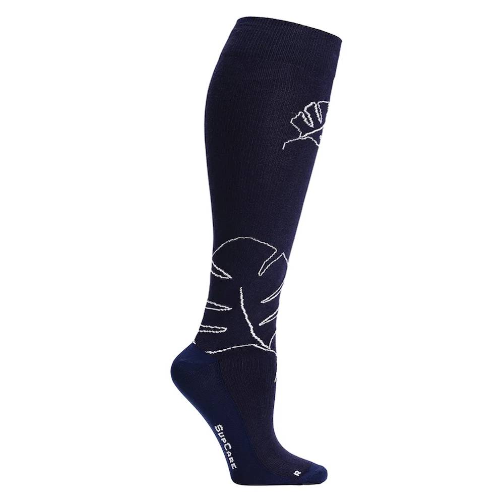 SupCare Stödstrumpor Bred Eko Bomull Monstera Navy Blue