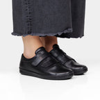 Minfot Aveny Skinn Sneaker Dame Velcroband Sort