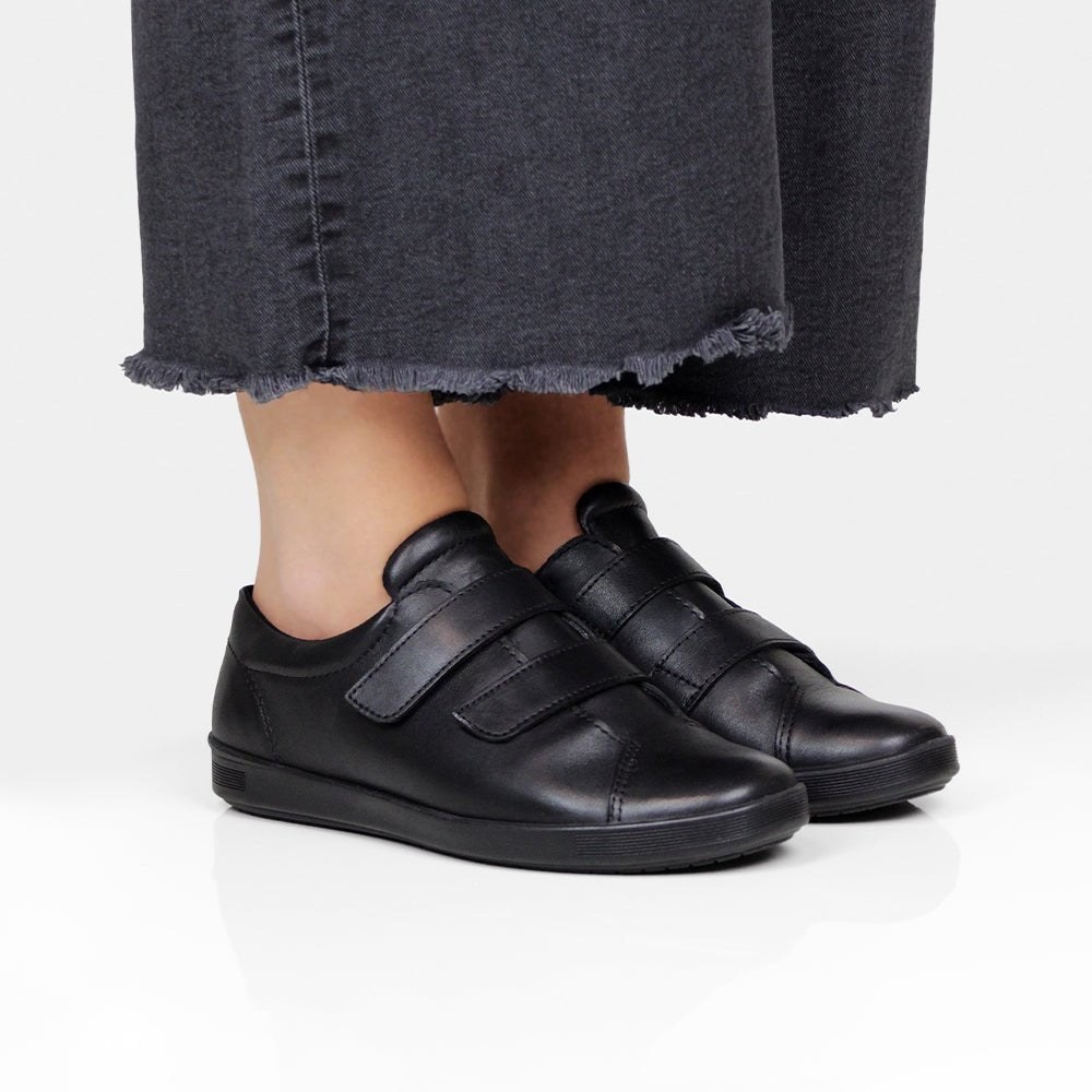 Minfot Aveny Skinn Sneaker Dame Velcroband Sort