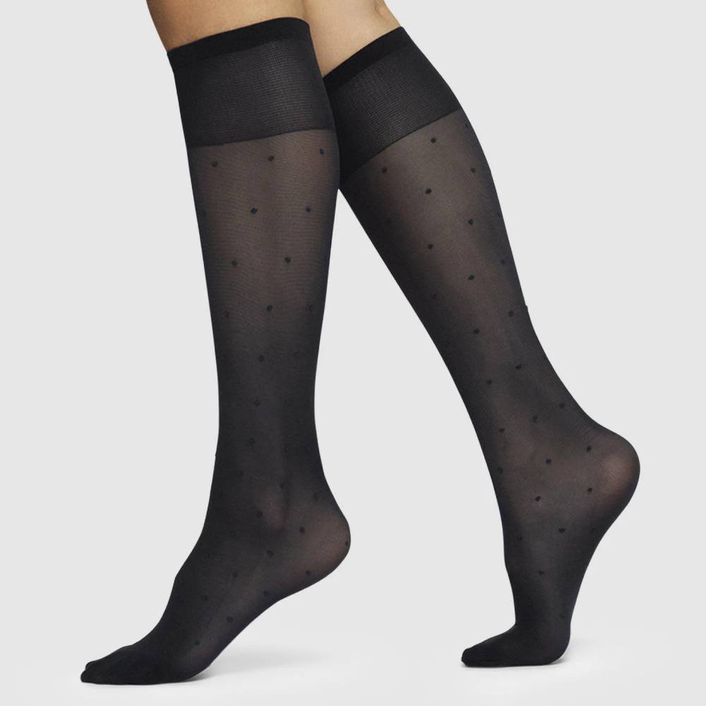 Swedish Stockings Nylonstrømper Knæ Doris Dots prikket 40 DEN sort