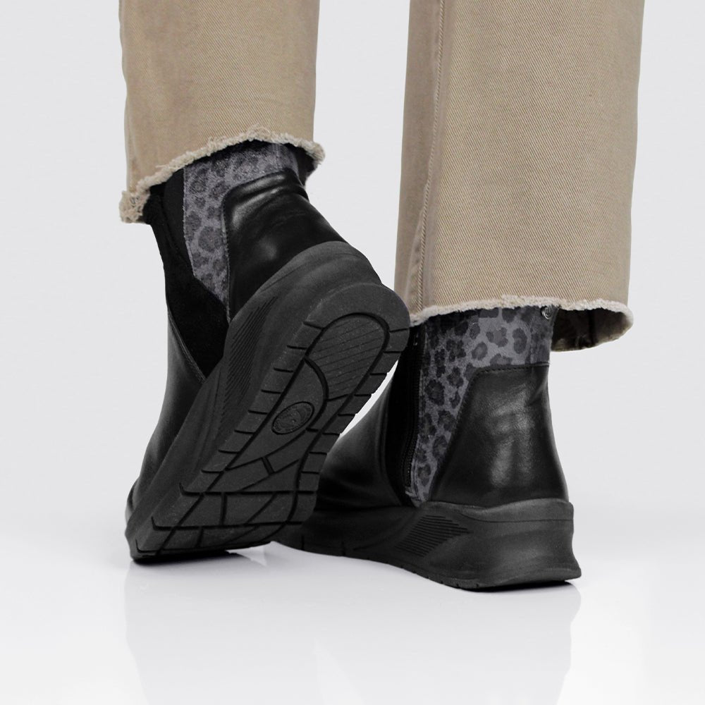 Minfot Zon Chelsea Boots med zip Stretch Læder Sort Leopard