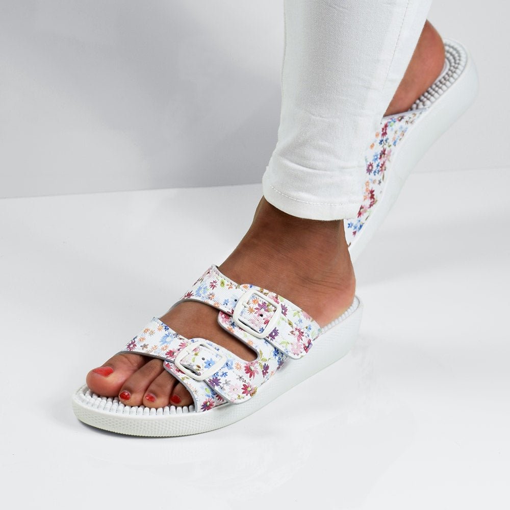 Minfot Massage Sandaler Blomster Hvid