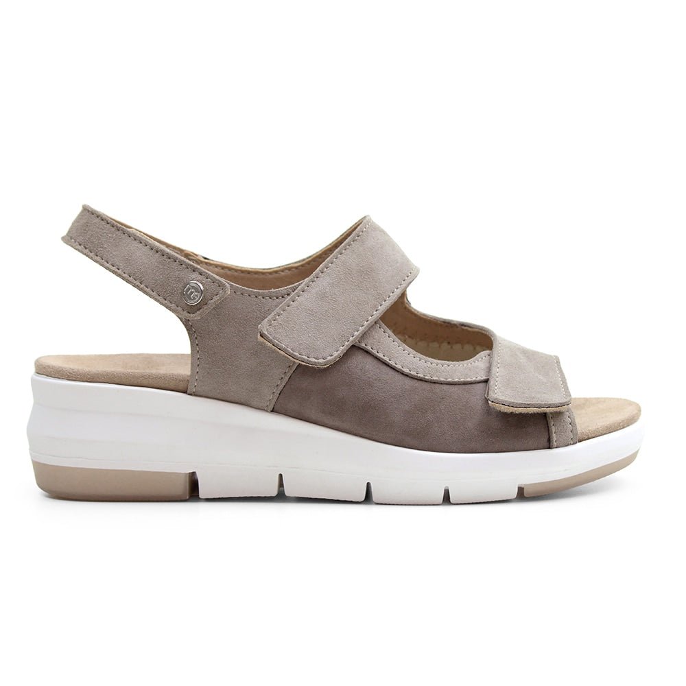 Minfot Sandal Komfort Bea Hælrem Stretch Ruskind Beige