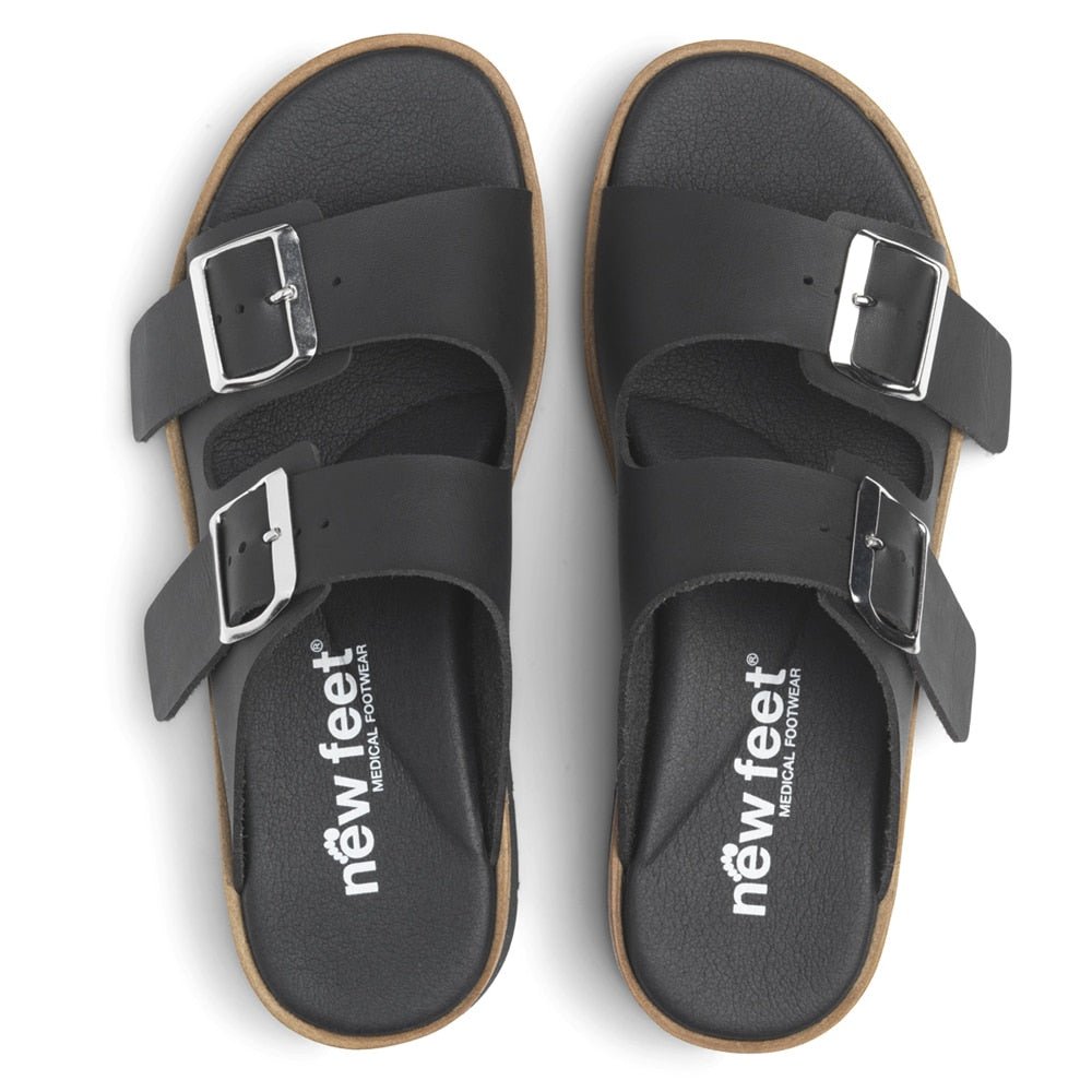 New Feet Sigrid Brede Sandaler Microfiber Dame Sort