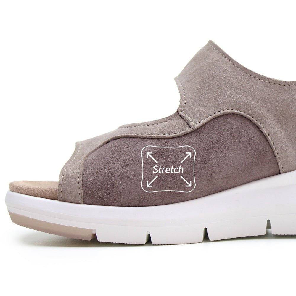 Minfot Sandal Komfort Bea Hælrem Stretch Ruskind Beige