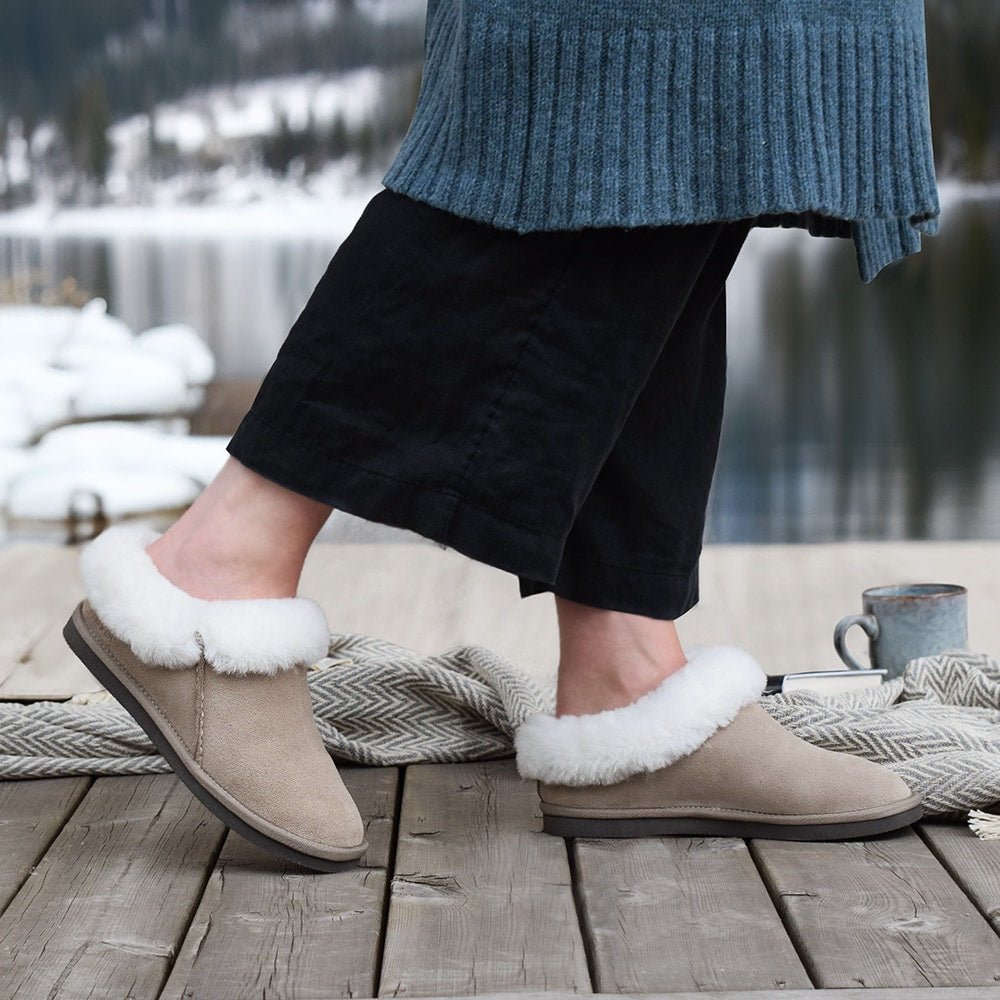 Minfot Hjemmesko Fåreskind Bergen med Sål Taupe