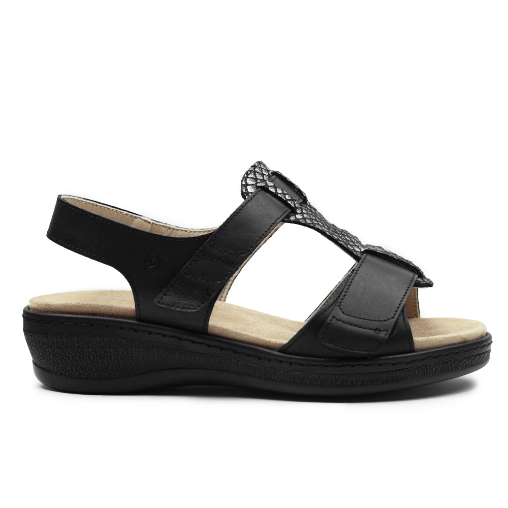 Suave Ekstra Bred Sandal Læder Marilyn Sort