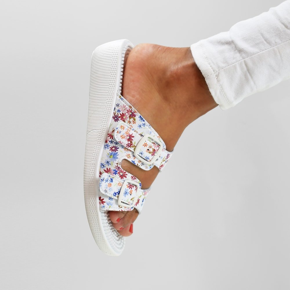 Minfot Massage Sandaler Blomster Hvid