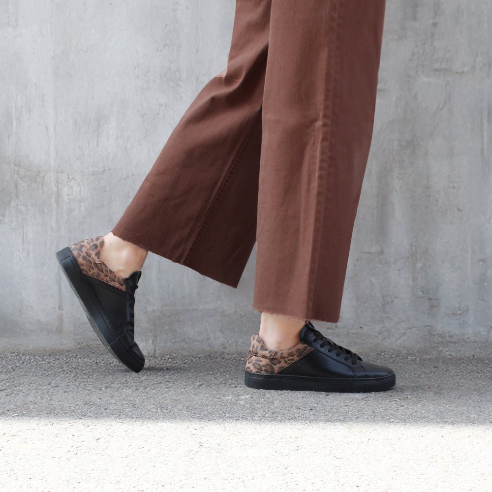 Minfot Comfort Sneakers Dame Læder Leopard Sort