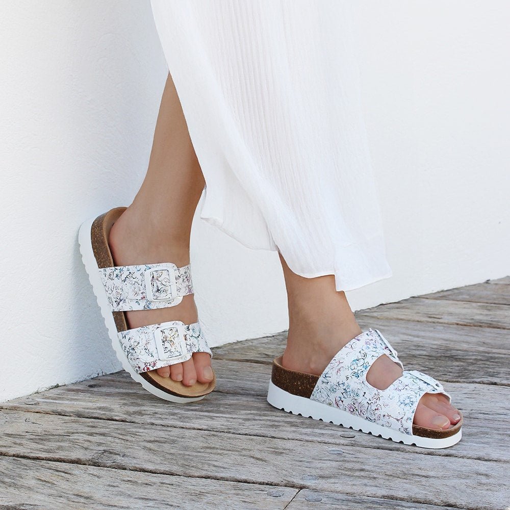 Minfot Sandaler Blød Bio Tropical Flowers Hvid