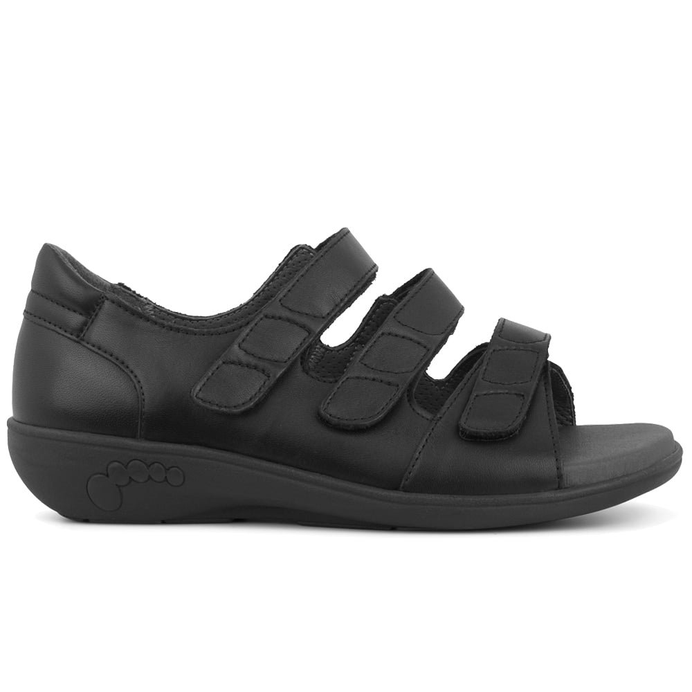 New Feet Astrid Brede Sandaler Hælkappe Velcro Dame Sort