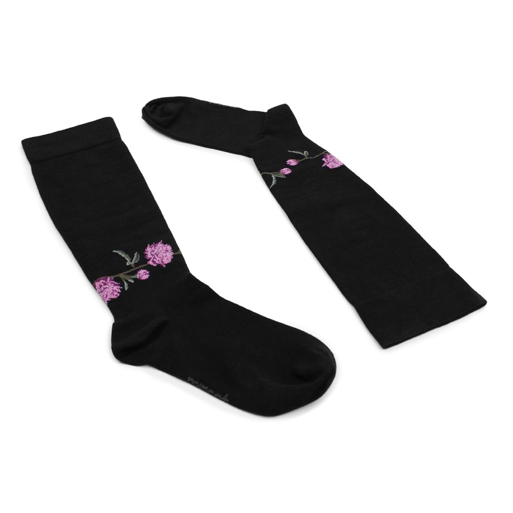 Minfot Flawless Støttestrømper Brede Bambus Peony Sort 1-pak