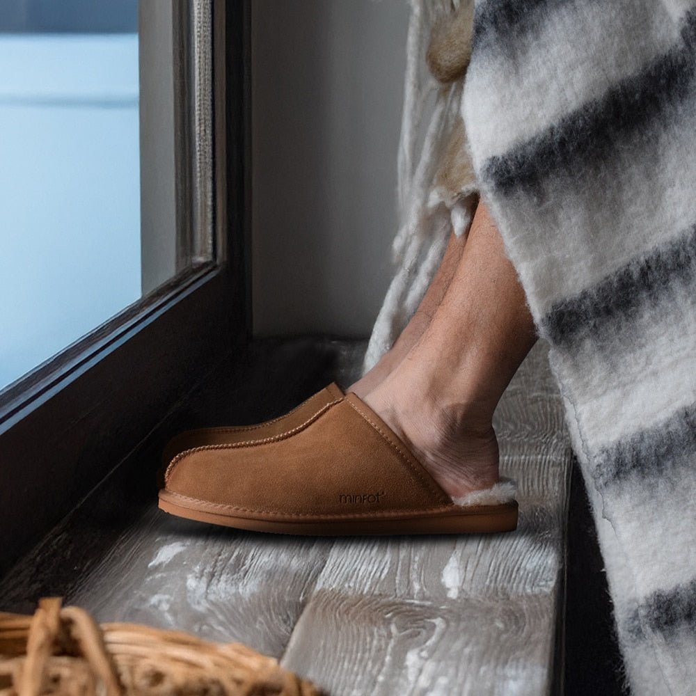 Minfot Hjemmesko Fåreskind Slip-on Orust med sål Chestnut