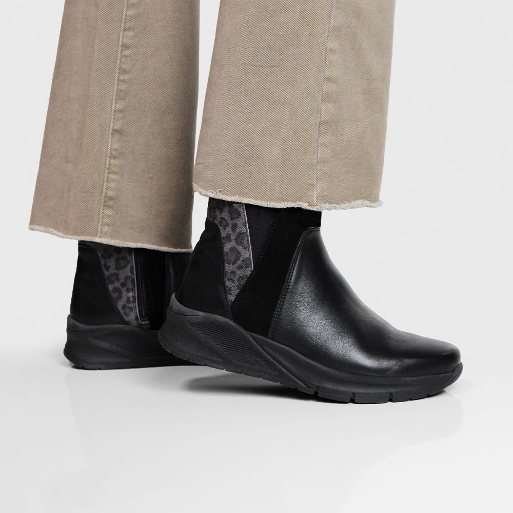 Minfot Zon Chelsea Boots med zip Stretch Læder Sort Leopard