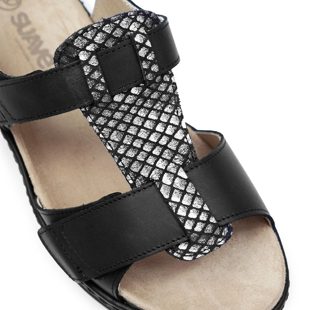 Suave Ekstra Bred Sandal Læder Marilyn Sort