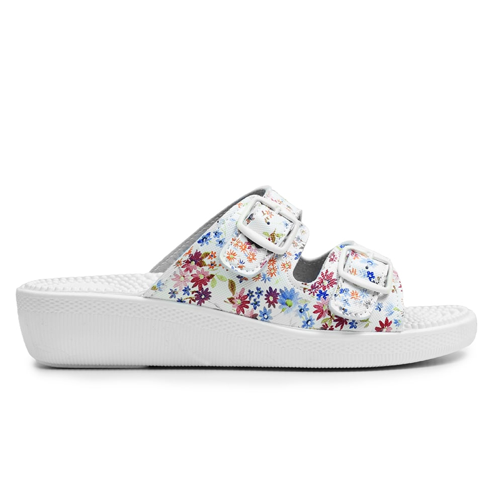 Minfot Massage Sandaler Blomster Hvid