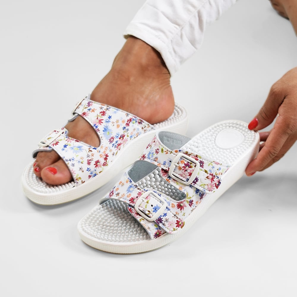 Minfot Massage Sandaler Blomster Hvid