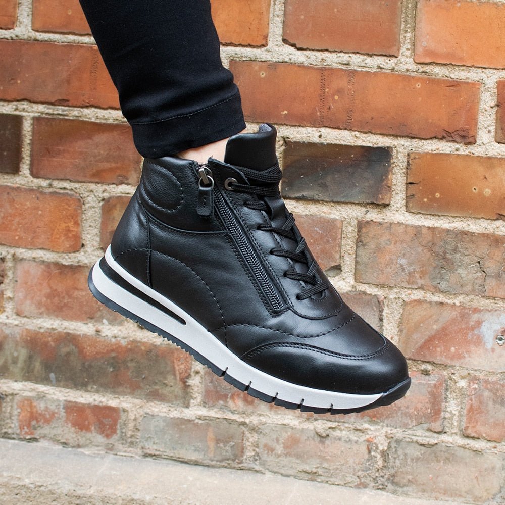 Minfot Pim Høy Sneaker Dame Bred Skinn Sort