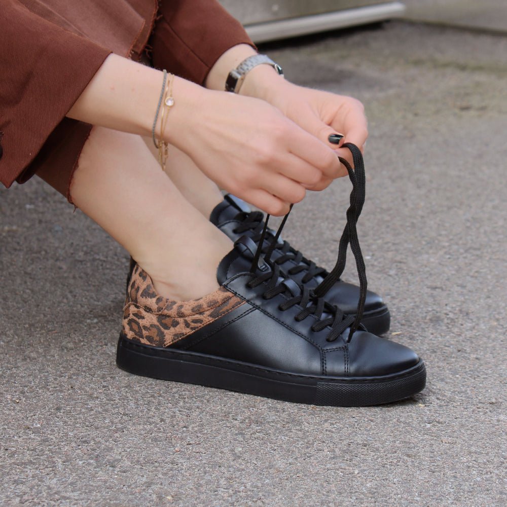 Minfot Comfort Sneakers Dame Læder Leopard Sort
