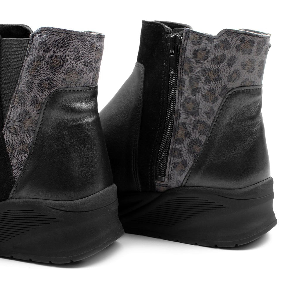Minfot Zon Chelsea Boots med zip Stretch Læder Sort Leopard