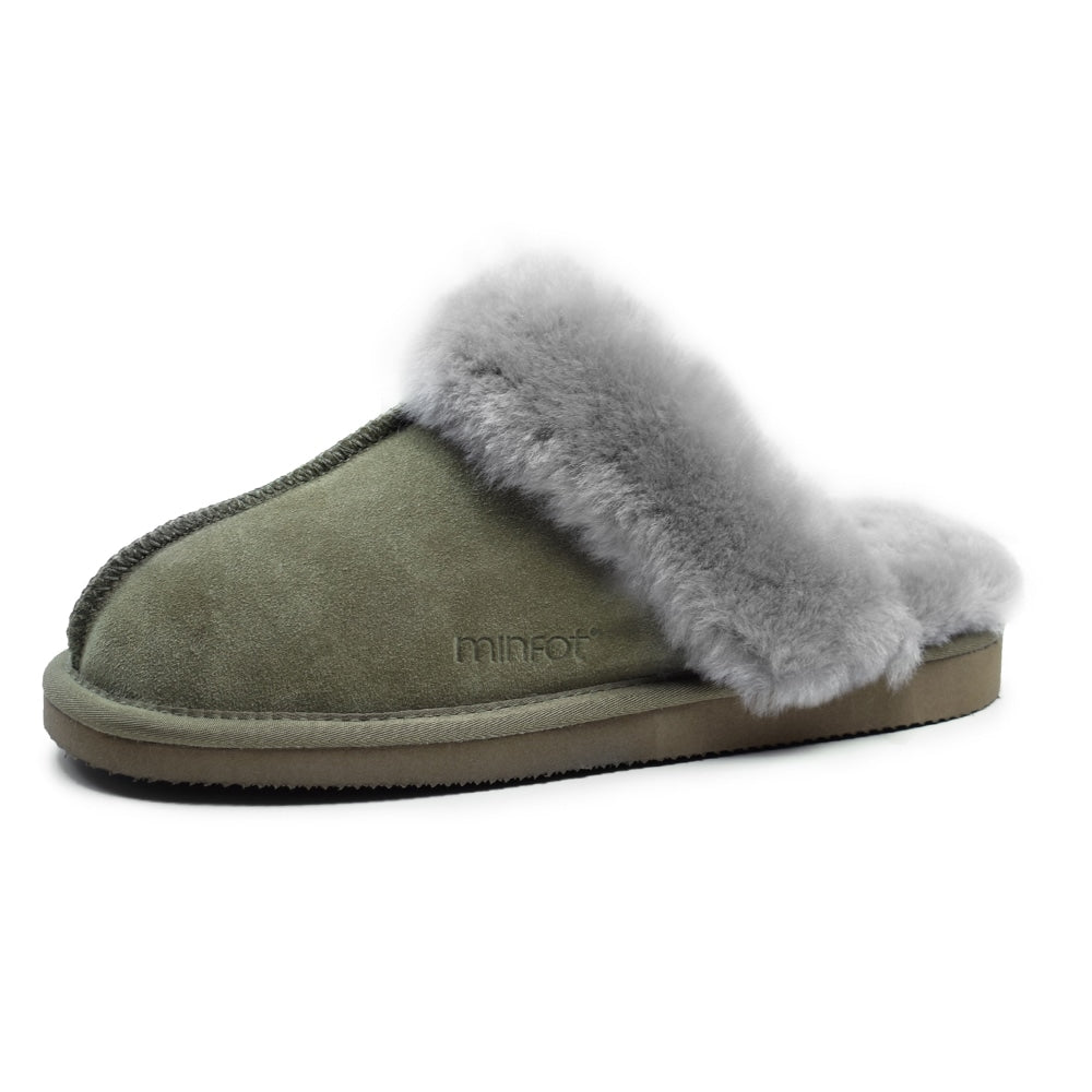 Produktbild 4 - Minfot Fårskinnstofflor Slip-on Duved med sula Olive