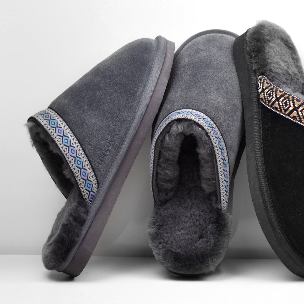 Minfot Fåreskind Hjemmesko Slip-on Myre med Sål Grå