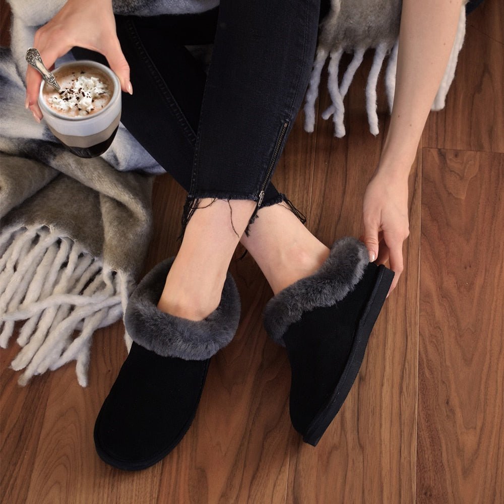 Minfot Hjemmesko Fåreskind Bergen med Sål Sort