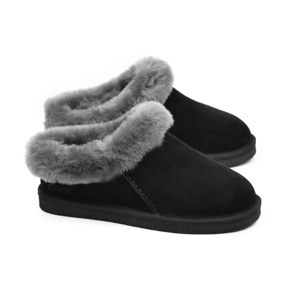 Minfot Hjemmesko Fåreskind Bergen med Sål Sort