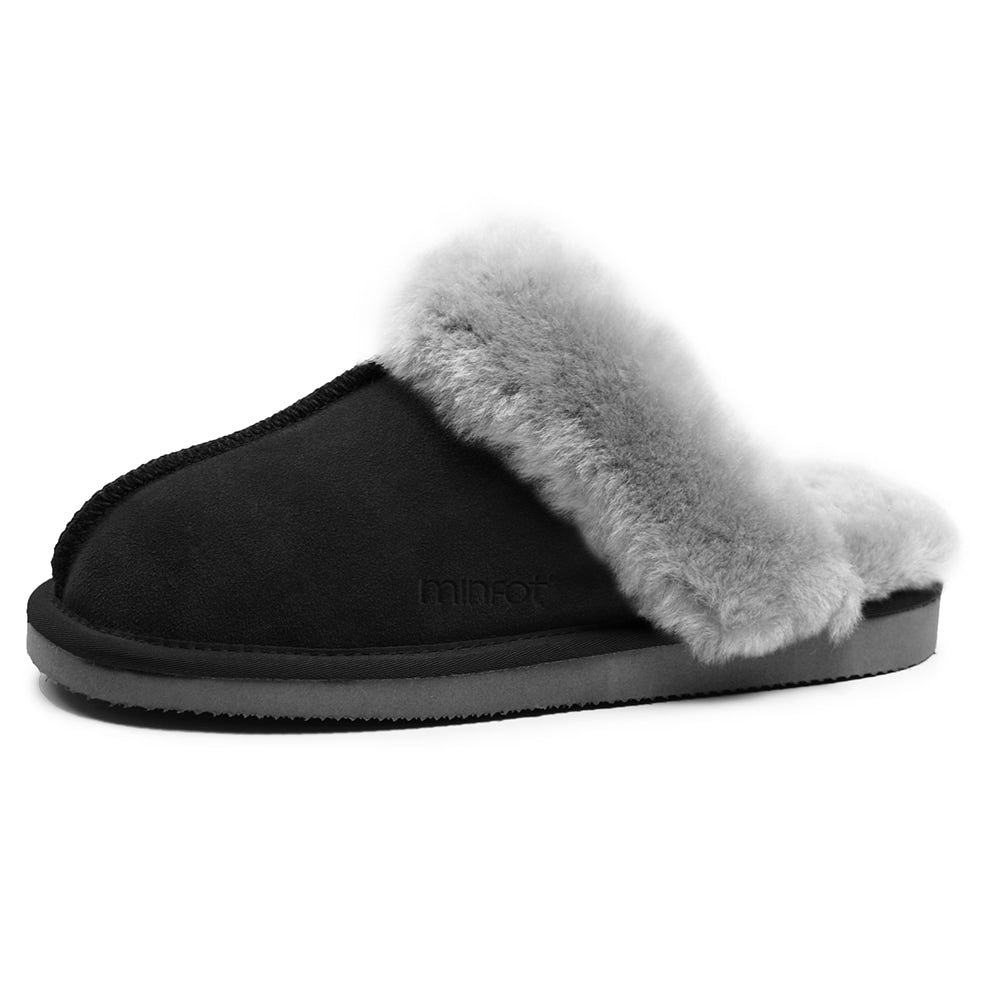 Minfot Hjemmesko Fåreskind Slip-on Duved med sål Sort