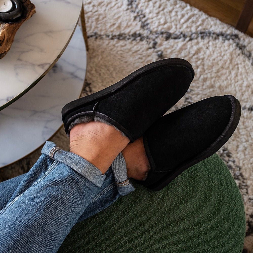 Minfot Hjemmesko Fåreskind Vejle med sål Sort