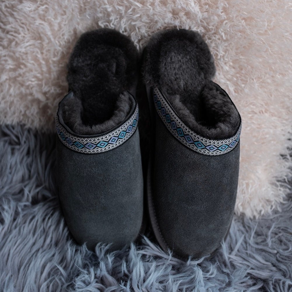 Minfot Fåreskind Hjemmesko Slip-on Myre med Sål Grå