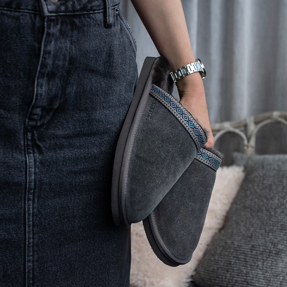 Minfot Fåreskind Hjemmesko Slip-on Myre med Sål Grå